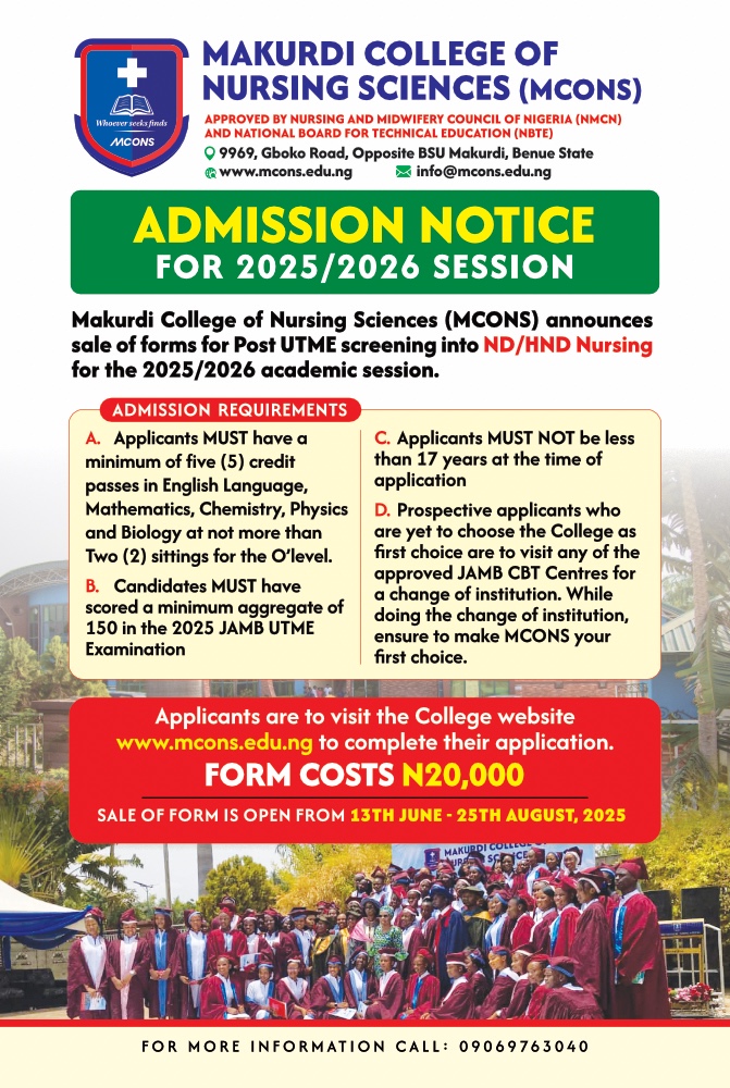 MCONS Admission Notice 2025/2026